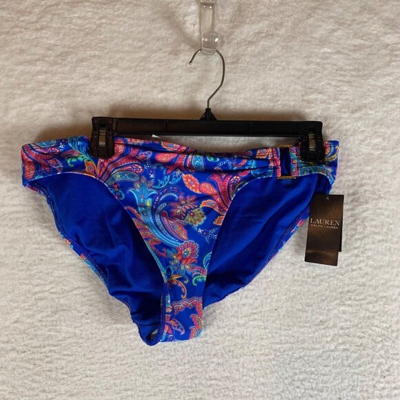 Ralph Lauren Women's Blue Hipster Side-Ring Bikini Swim Bottom‎ Size 12 NWT 9387 - Picture 1 of 9
